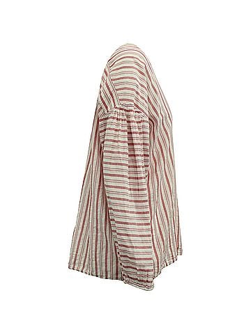 Vince. Vince Drop Shoulder Long Sleeve Striped Blouse in Red/White Cotton (view 2)