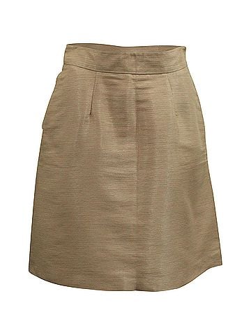 VALENTINO By Mario Valentino Valentino In-seam Pockets A-Line Skirt in Beige Silk (view 1)