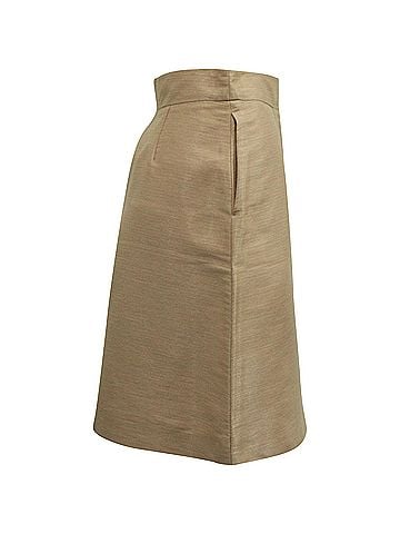 VALENTINO By Mario Valentino Valentino In-seam Pockets A-Line Skirt in Beige Silk (view 2)