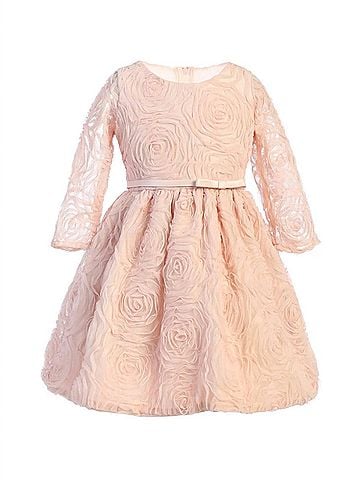 Sweet Kids Three Quarter Sleeve Rosette Mesh Satin Dress (view 1)