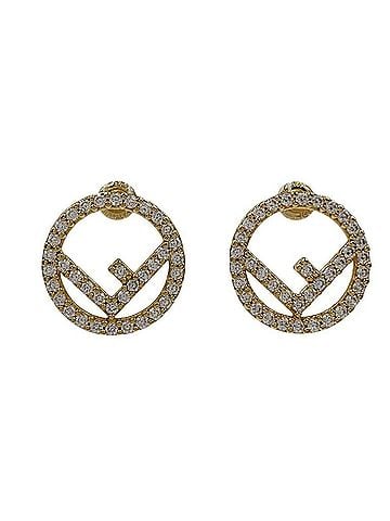 Fendi FENDI F-Is Earrings 8AH302 Gold Plated Rhinestones for Women (view 1)