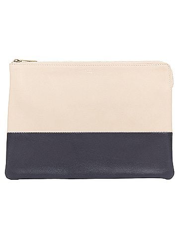 Céline CELINE Solo beige black bicolor smooth leather gold logo pouch clutch (view 1)