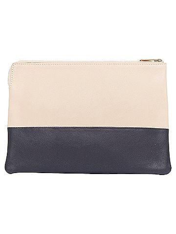 Céline CELINE Solo beige black bicolor smooth leather gold logo pouch clutch (view 2)