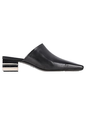 Balenciaga Balenciaga Typo Chrome Heel Mules in Black Leather (view 1)