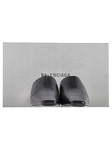 Balenciaga Balenciaga Typo Chrome Heel Mules in Black Leather (view 2)