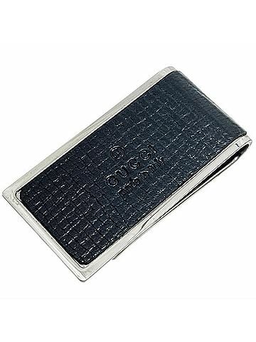 Gucci Gucci Money Clip, Embossed Leather and Metallic Black Wallet for Men, SYN-16606 (view 1)