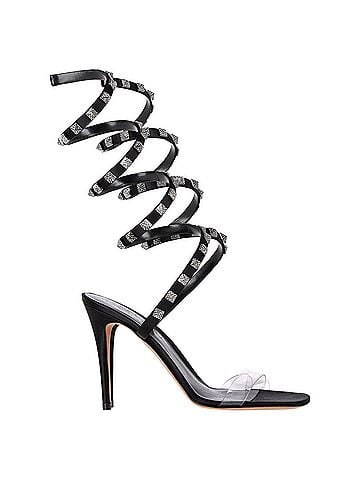 Mario Valentino  Valentino Garavani Rockstud Wrap Around Sandal Heels in Black Leather (view 1)