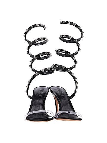 Mario Valentino  Valentino Garavani Rockstud Wrap Around Sandal Heels in Black Leather (view 2)