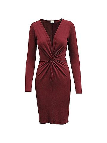 Iris & Ink Iris & Ink Front Knot Midi Dress in Burgundy Viscose (view 1)