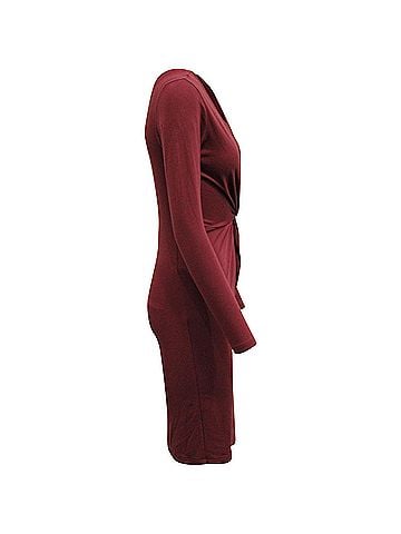 Iris & Ink Iris & Ink Front Knot Midi Dress in Burgundy Viscose (view 2)