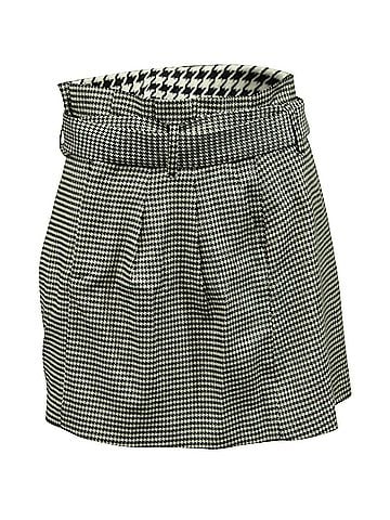 Alice + Olivia Alice & Olivia Houndstooth Belted Mini Skirt in Black/White Viscose (view 1)
