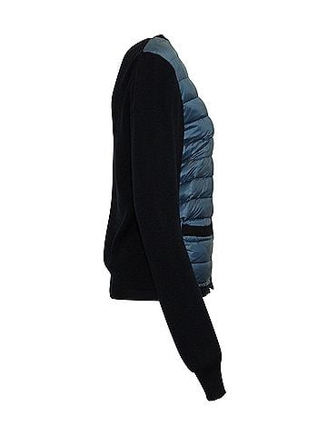 Moncler Moncler Knit Sleeve Quilted Down Panel Cardigan Jacket in Navy Blue Polyamide  (view 2)