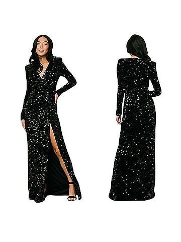 Baltic Born Madonna Black Sequin Longsleeve Cocktail Dress (view 1)