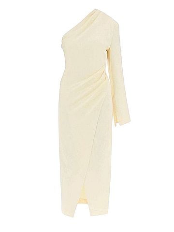 Nanushka Florence Vanilla One-Shoulder Asymmetric Midi Cocktail Dress (view 1)