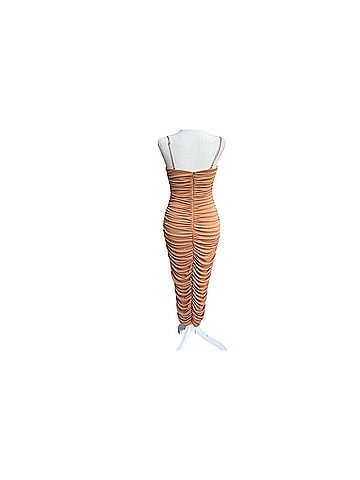 NBD Sagittarius Midi Dress in Nude 

Chic camel midi dress with ruched detailing. Spa Cocktail Dress (view 2)