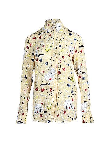 Victoria Beckham Victoria Beckham Music Long Sleeve Button Down Shirt in Light Yellow Polyester (view 1)