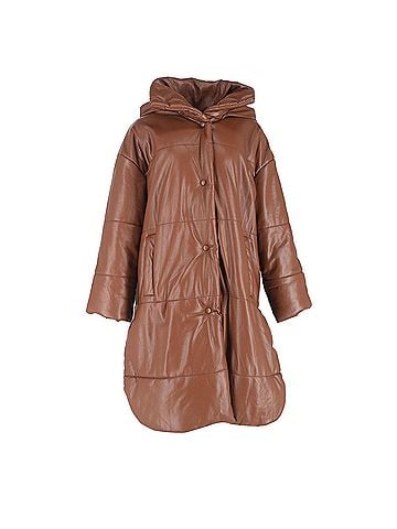 Nanushka Nanushka Eska Long Vegan Puffer in Brown Polyester (view 1)
