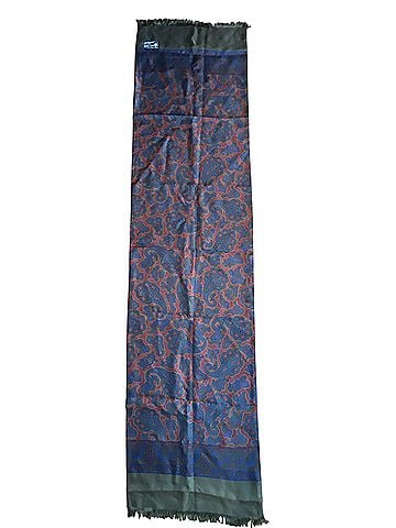 Title Unknown Silk Paisley Handcraft in Olive Green, Blue and Red Scarf (view 2)