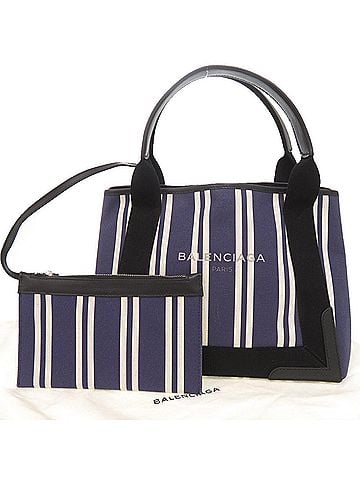 Balenciaga Excellent condition Balenciaga Navy Cabas canvas and leather tote bag/handbag 0737BALENCIAGA (view 2)