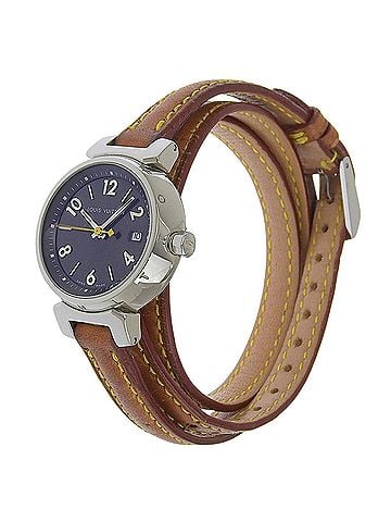 Louis Vuitton Louis Vuitton Tambour Watch Q1211, Stainless Steel and Leather Quartz Movement, Analog Display, Black Dial, Women's (view 2)