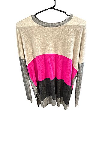 Autumn Cashmere Multicolor Side Button Colorblock Oversized Sweater Cashmere Pullover Sweater (view 1)