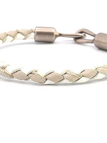 Saint Laurent Saint Laurent Bracelet Gray White Leather Metal Bangle for Men and Women SAINT LAURENT (view 2)