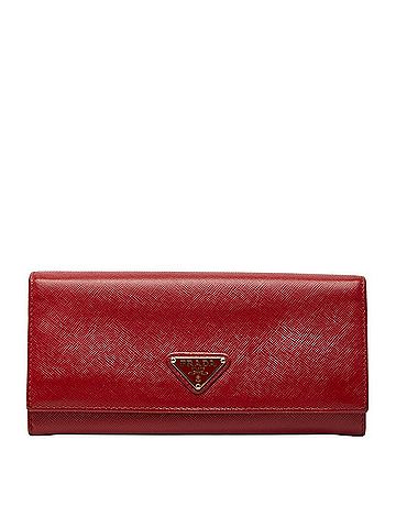 Prada Prada Triangle Logo Plate Long Wallet 1MH132 Red Saffiano Leather Women's PRADA (view 1)