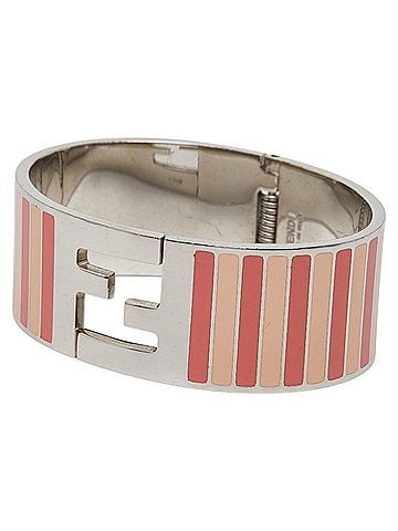 Fendi Fendi Striped Bangle, Size M, Pink and Silver Metal, Women's, FENDI (view 1)
