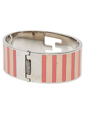 Fendi Fendi Striped Bangle, Size M, Pink and Silver Metal, Women's, FENDI (view 2)