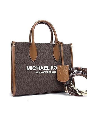 Michael Kors MICHAEL KORS Mirella Tote Bag in Brown Leather with Signature Pattern (view 1)