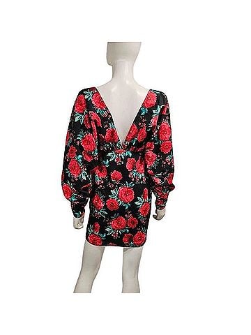 ASOS volume sleeve rose floral button bodycon mini dress Casual Dress (view 2)
