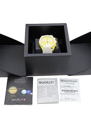 Omega Like new Omega x Swatch Mission to the Sun Speedmaster SO33J100 Quartz Watch with Nylon and Bio-Ceramic Finish, Yellow, 0030OMEGA S033J100, Men's (view 2)