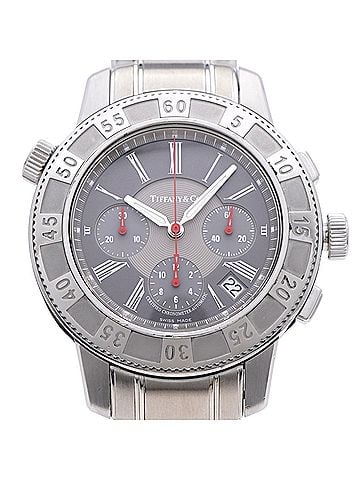 Tiffany & Co. Tiffany & Co. T-57 Chronograph Watch with See-Through Back, Automatic, Stainless Steel, Gray, 0201, TIFFANY Co., Men's (view 1)