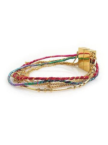 Saint Laurent Saint Laurent bracelet in metal, cotton, and polyester, gold, pink, blue, women's h31507a (view 2)