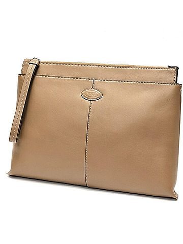 Tod's Tod's Document Holder Pouch Medium Clutch Bag Leather Beige S-160145 (view 1)
