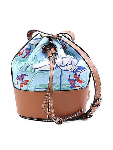 Loewe LOEWE Paula's Ibiza collaboration balloon bag, small, canvas and leather, blue brown, women's, free shipping, r10905n (view 1)