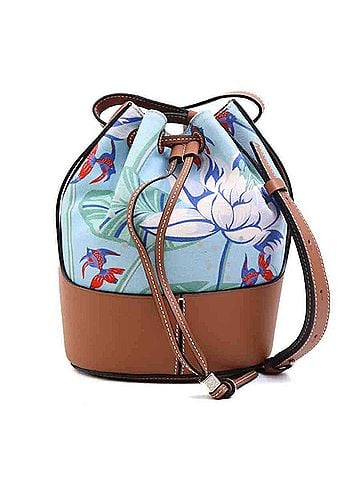 Loewe LOEWE Paula's Ibiza Shoulder Bag in Canvas and Leather (Blue Brown) for Women, Free Shipping (e61132a) (view 1)