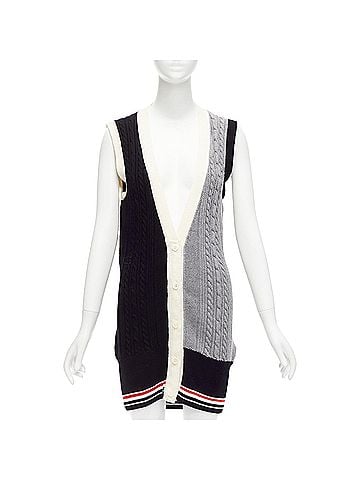 Thom Browne Thom Browne fun mix irish cable merino wool elongated vest (view 1)