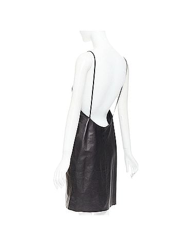 Saint Laurent Saint Laurent lambskin plunge low cut open back slip dress (view 2)