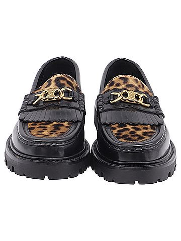 Céline Celine Margaret Leopard-Print Loafers in Black and Brown Leather (view 2)