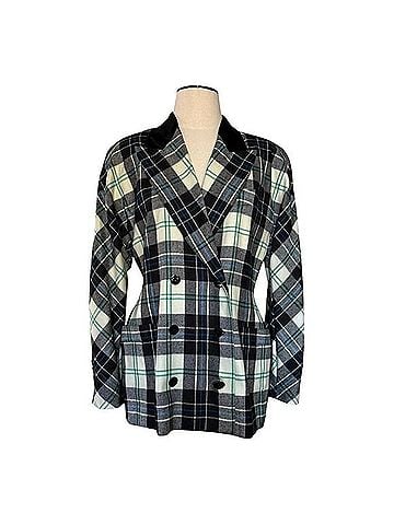 Escada by Margaretha Ley Plaid Double Breasted Blazer Jacket Velvet Collar Wool Blazer (view 1)
