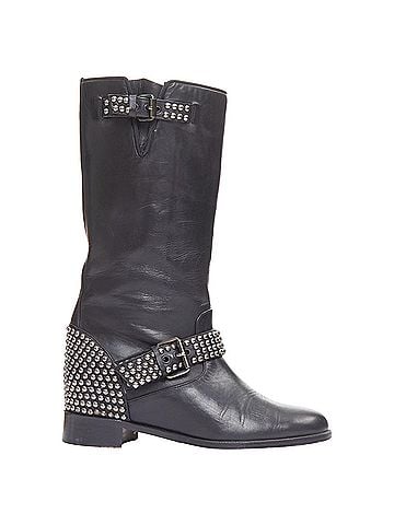 Christian Louboutin Christian Louboutin Bicloubutu black silver studded moto biker wedged boots (view 1)