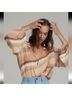 Lilya Stripes Brown Tan Long Sleeve Blouse Size XL - photo 4