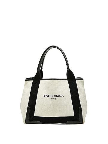Balenciaga Balenciaga Navy Cabas S Handbag Tote Bag 339933 in White and Black Canvas Leather for Women (view 1)