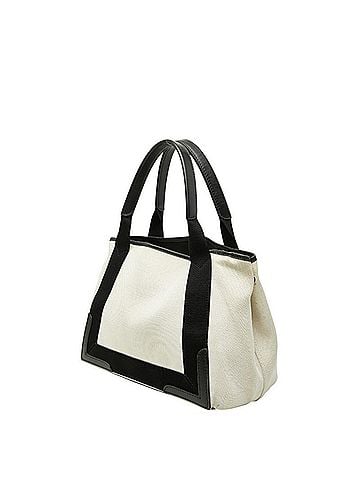 Balenciaga Balenciaga Navy Cabas S Handbag Tote Bag 339933 in White and Black Canvas Leather for Women (view 2)