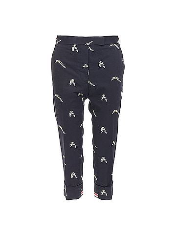 Thom Browne THOM BROWNE navy blue cotton yellow diver embroidery cropped chino pants US0 XS (view 1)