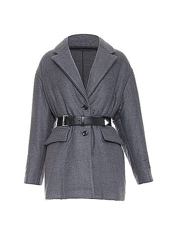 Prada PRADA 2022 grey cashmere wool silver logo leather belted padded coat IT40 S (view 1)