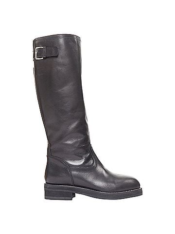 MARNI Marni black leather silver buckle side round toe knee high boots (view 1)