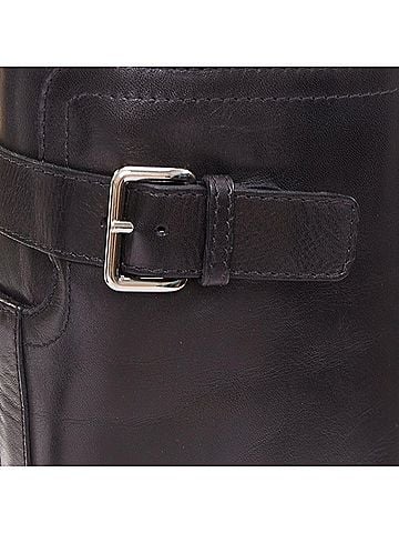 MARNI Marni black leather silver buckle side round toe knee high boots (view 2)