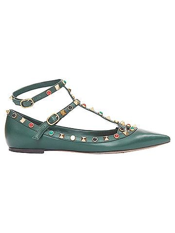 Mario Valentino Valentino Rolling Rockstud green multicolor gold stud caged ballerina flats (view 1)